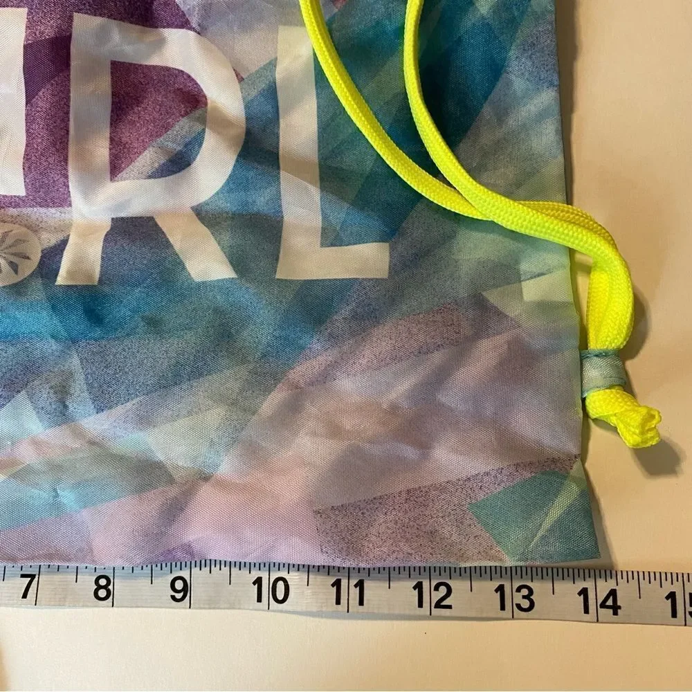 Athleta girl drawstring bag backpack sack purple silver 15x14”